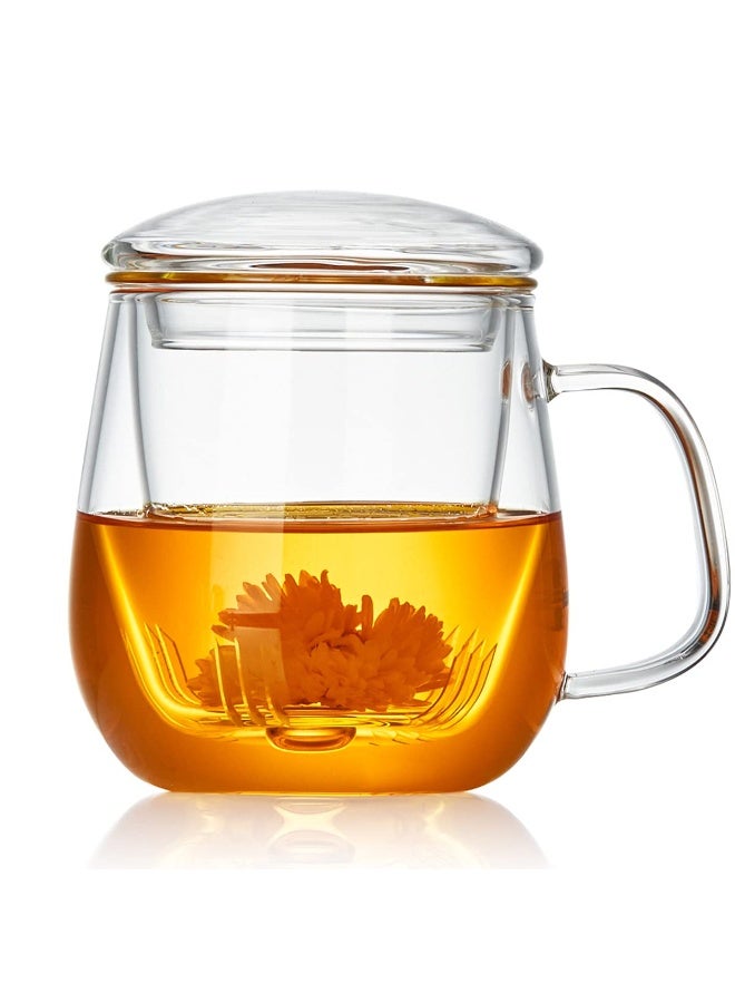 Glass Tea Cup with Infuser and Lid, 17.6oz/520ml Large Borosilicate Teacup,Tea Glass, Clear Mug for Loose Leaf Tea, Blooming Tea, Microwave & Dishwasher Safe - Tea Maker Gift for Birthday. - Image 1
